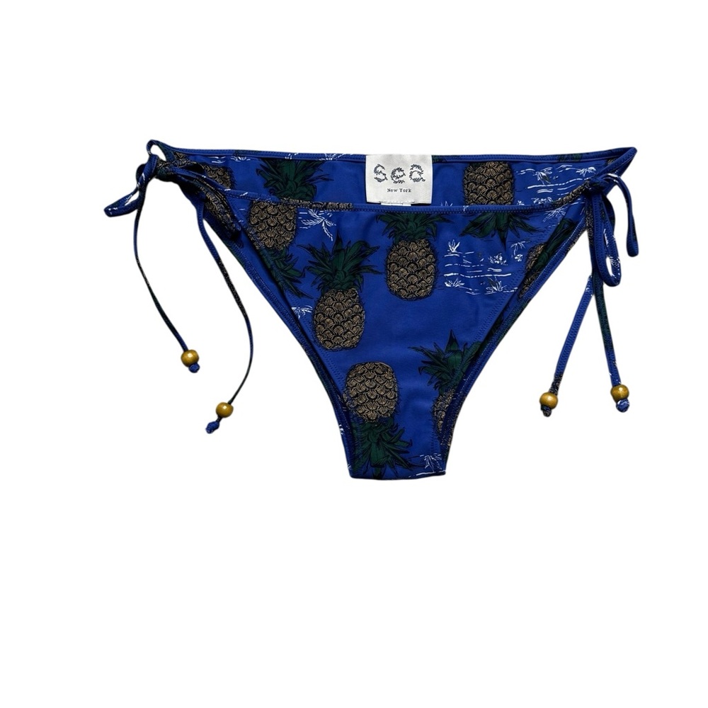 💙🍍 Sea New York Pineapple Print Bikini Bottoms Blue Tie Side Swimwear L 🍍💙